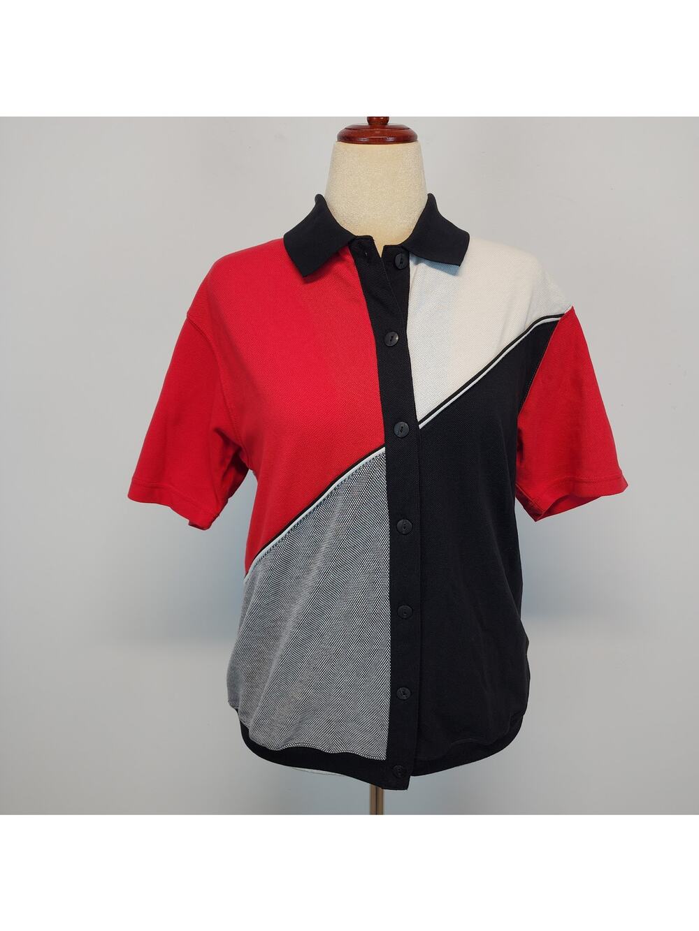 Vintage Womens Retro Bowling Shirt Size L Colorblock Button Front Sopranos